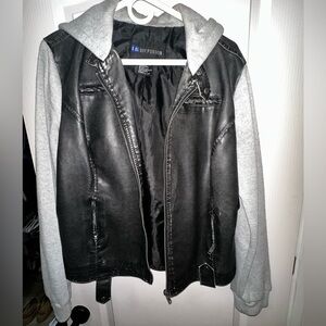 Black and Gray Fraux-Leather hoodie jacket